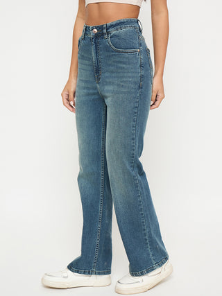 Madame Whiskered Stone Wash Mid Blue Jeans