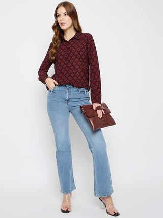 Madame Geometric Print Wine Red Shirt