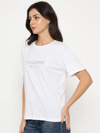 Madame Tyopgraphy Print White Cotton T-shirt