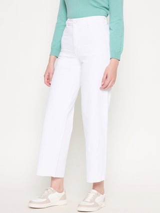 Madame White Wide Leg Cotton Blend Denim