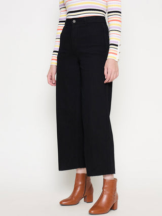 Madame Black Wide Leg Cotton Blend Denim