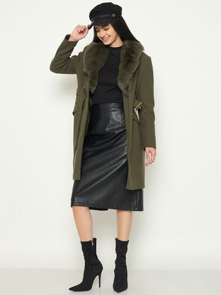 Madame Faux Fur Shawl Collar Long Coat with Belt
