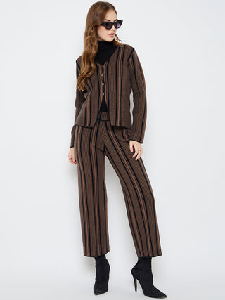 Madame Striped Three Piece Brown Co-ord Set