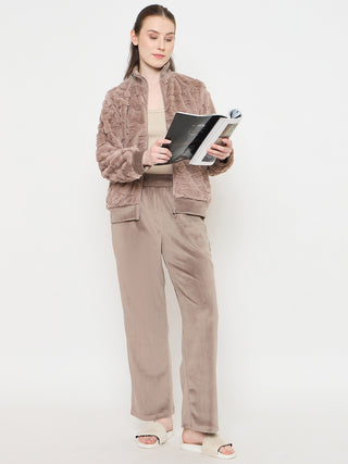 mSECRET Stand Collar Solid Brown Sweatshirt