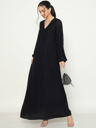 Madame Cinched Waist Fit and Flare Black Maxi Dress