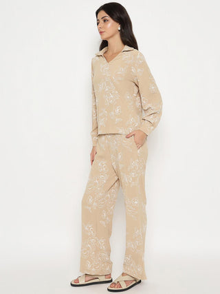 Madame Floral Print Top and Bottoms Beige Co-ord Set