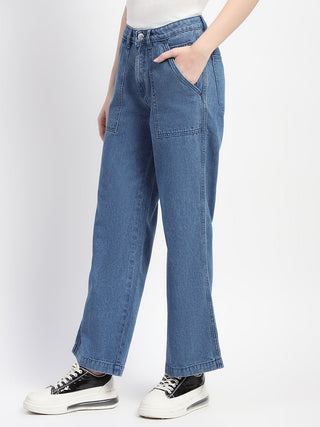 Madame Slant Pocket Flared Mid Blue Denim