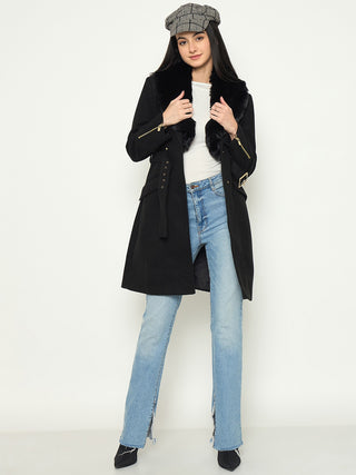Madame Faux Fur Shawl Collar Long Coat with Belt