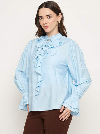 Madame Double Breasted Blue Tencel Blend Top