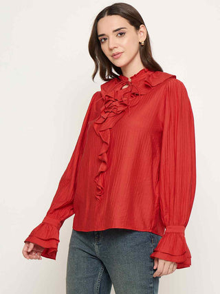 Madame Double Breasted Red Tencel Blend Top