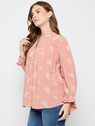 Madame Floral Print Cotton Blend Dusty Pink Top