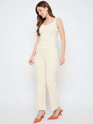 Madame Sleeveless Beige Cotton Co-ord Set