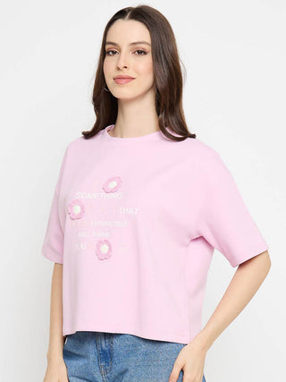 Madame Typography Print Accented Pink T-Shirt