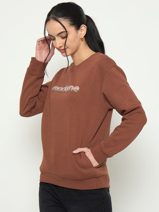 Madame Crew Neck Printed Brown Sweatshirt