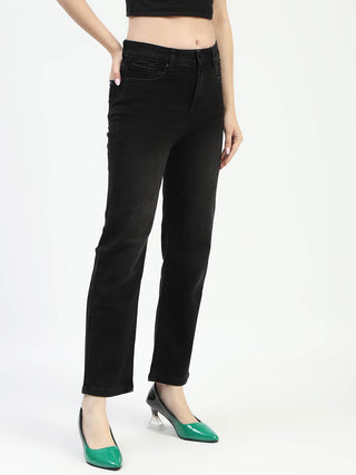 Madame Mid-Rise Black Straight-Fit Jeans