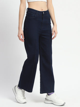 Madame Cotton Blend Single Pleat Wide Leg Dark Blue Jeans