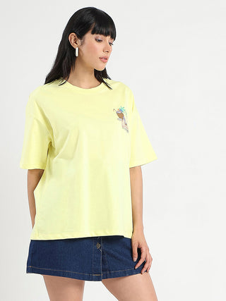 Madame Graphic Print Detailed Yellow Cotton T-shirt