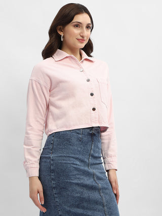 Madame Solid Pink Denim Jacket