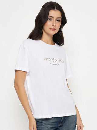 Madame Tyopgraphy Print White Cotton T-shirt