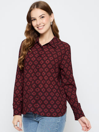Madame Geometric Print Wine Red Shirt