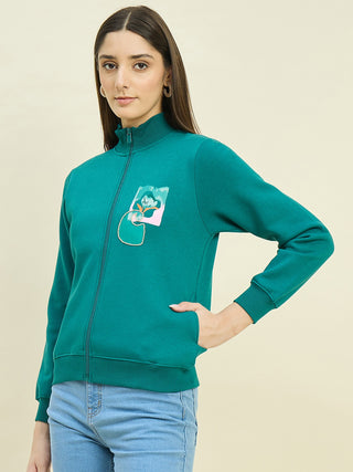 Madame Teal Blue Cotton Blend Sweatshirt