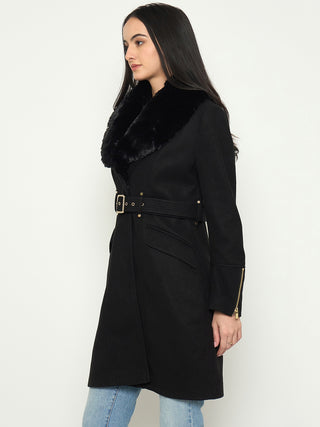 Madame Faux Fur Shawl Collar Long Coat with Belt