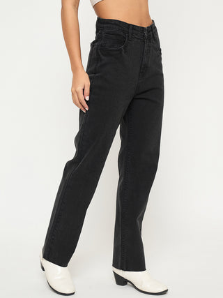 Madame Ripped Hem Wide Leg Charcoal Black Jeans