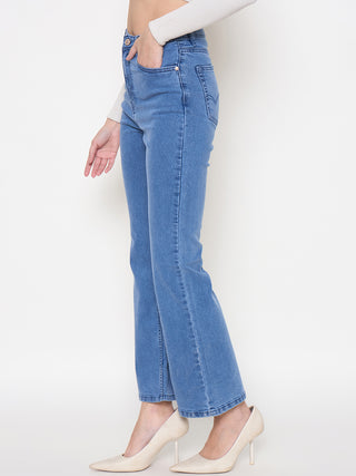 Madame Cotton Blend Flared Fit Mid Blue Jeans