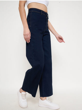 Madame Deep Blue Wide Leg Cotton Blend Denim