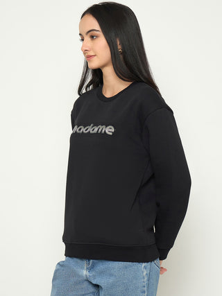 Madame Mock Neck Printed Black Sweatshirt