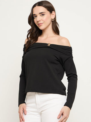 Madame Black Ruched Off Shoulder Top