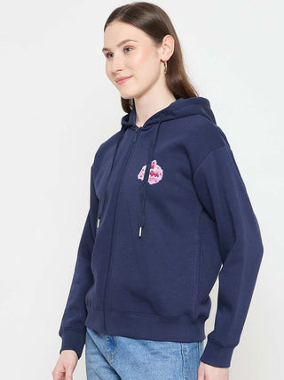 Madame Hooded Blue Sweatshirt with Zipper