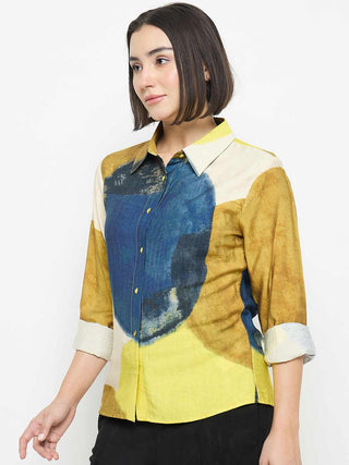 Madame Abstract Print Rayon Blend Beige Shirt