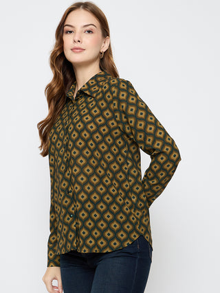 Madame Geometric Print Mustard Yellow Shirt