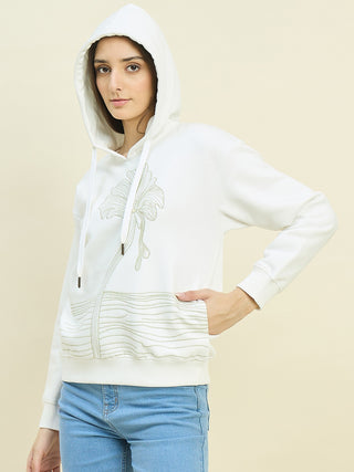 Madame Printed Cotton Blend White Sweatshirt
