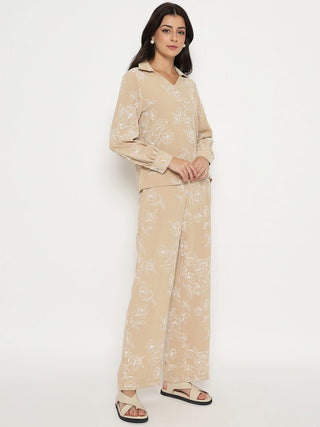 Madame Floral Print Top and Bottoms Beige Co-ord Set