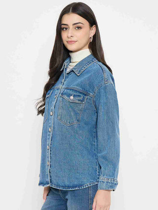 Madame Light Wash Embellished Blue Denim Jacket