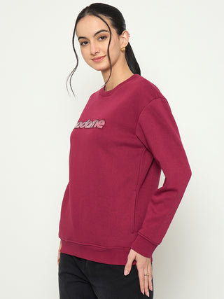 Madame Crew Neck Printed Wine Red Sweatshirt