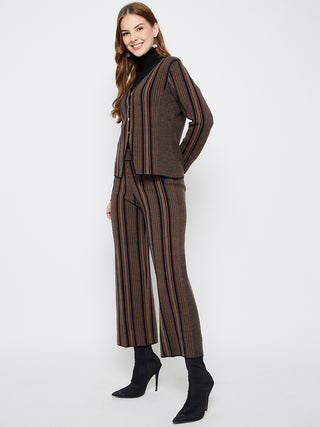 Madame Striped Three Piece Brown Co-ord Set