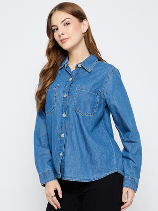 Madame Cotton Mid Blue Denim Shirt