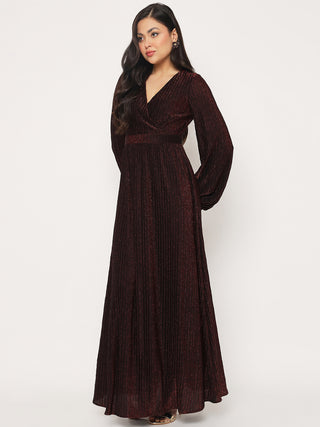 Madame Cinched Waist Fit and Flare Maroon Maxi Dress