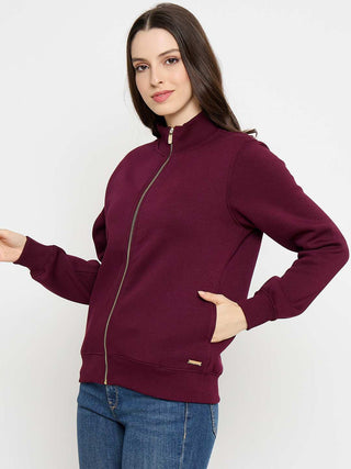 Madame Cotton Blend Zip Up Plum Sweatshirt