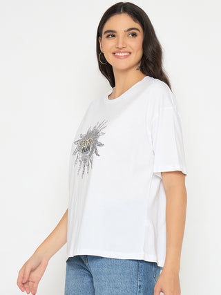 Madame Graphic Print White Cotton T-shirt