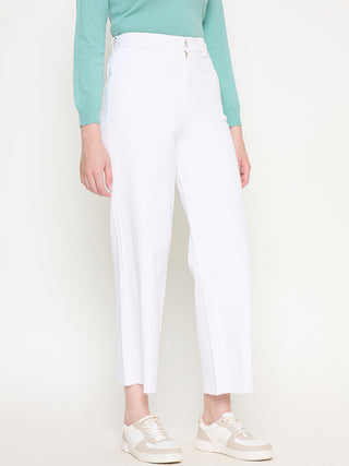 Madame White Wide Leg Cotton Blend Denim