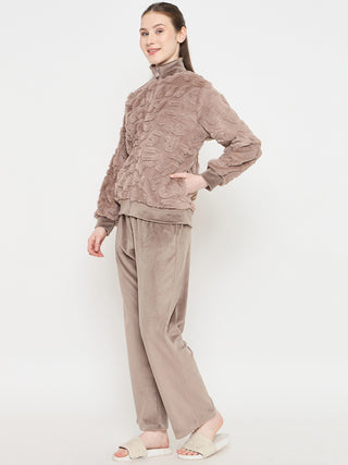 mSECRET Stand Collar Solid Brown Sweatshirt