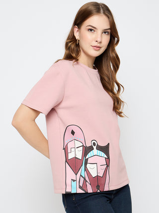 Madame Graphic Print Cotton Blend Pink T-shirt