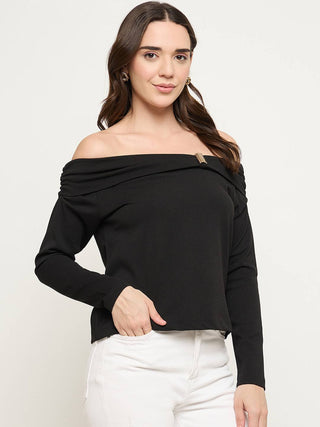 Madame Black Ruched Off Shoulder Top