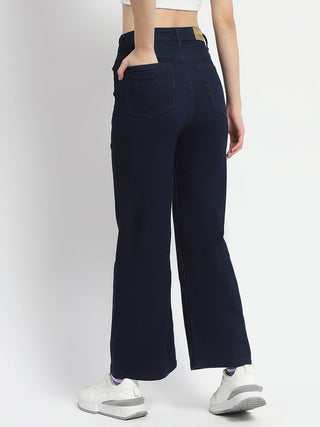 Madame Cotton Blend Single Pleat Wide Leg Dark Blue Jeans