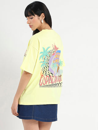 Madame Graphic Print Detailed Yellow Cotton T-shirt