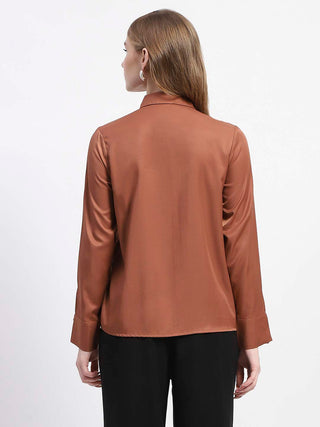 Madame Ruffle Collar Solid Rust Shirt